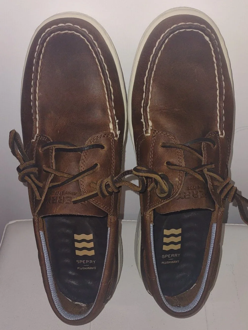 Sperry Billfish Plushwave Dark Brown Leather Boat Shoes Mens Size 10M VGUC